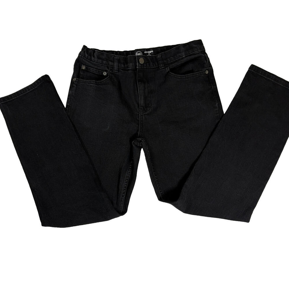 Wonder Nation Jeans Boys 16 Black Bootcut Straight Stretch Youth Denim Pants